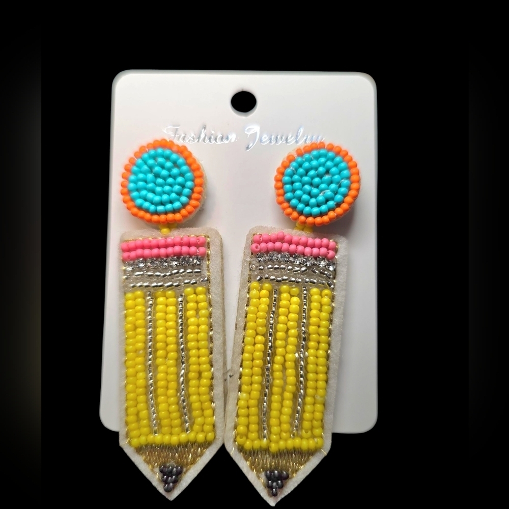 Beaded Pencil Statement Earrings – Teacher Gift / Back to School Jewelry
